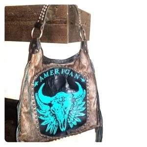 NEW Raviani AMERICAN Turquoise Skull Hobo Bag